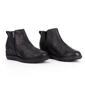 Sorel Women Black Leather Zip Short Spring Evie II Ankle Boots sz 10